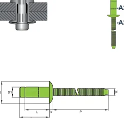 Hochfeste Blindnieten Edelstahl A2/Edelstahl A2 (Ø x L) 4,8 x 16,5 mm mit Flachkopf - Niete mit gerilltem Nietdorn - Hochfeste Nieten - PREMIUM-LOCK