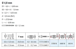 Hochfeste Blindnieten Edelstahl A2/Edelstahl A2 (Ø x L) 4,8 x 13,0 mm mit Senkkopf - Niete mit gerilltem Nietdorn - Hochfeste Nieten - GO-LOCK