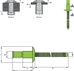 Hochfeste Blindnieten Edelstahl A2/Edelstahl A2 (Ø x L) 4,8 x 10,5 mm mit Flachkopf - Niete mit gerilltem Nietdorn - Hochfeste Nieten - M-LOCK