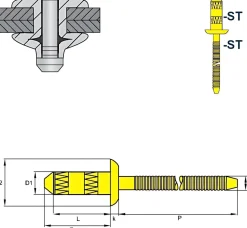 Hochfeste Blindnieten Stahl/Stahl (Ø x L) 6,0 x 16,0 mm mit Flachkopf - Niete mit gerilltem Nietdorn - Hochfeste Nieten - GO-BULB II