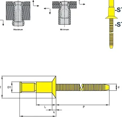 Hochfeste Blindnieten Stahl/Stahl (Ø x L) 6,4 x 16,0 mm mit Senkkopf - Niete mit gerilltem Nietdorn - Hochfeste Nieten - M-LOCK