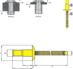 Hochfeste Blindnieten Stahl/Stahl (Ø x L) 6,4 x 19,5 mm mit Flachkopf - Niete mit gerilltem Nietdorn - Hochfeste Nieten - M-LOCK