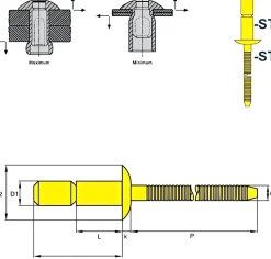Hochfeste Blindnieten Stahl/Stahl (Ø x L) 6,4 x 14,5 mm mit Flachkopf - Niete mit gerilltem Nietdorn - Hochfeste Nieten - GO-LOCK