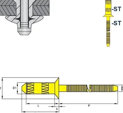Hochfeste Blindnieten Stahl/Stahl (Ø x L) 4,8 x 14,0 mm mit Senkkopf - Niete mit gerilltem Nietdorn - Hochfeste Nieten - GO-BULB II