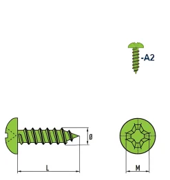 Linsenblechschrauben (Ø x L) 4,2 x 13 mm Edelstahl A2 Linsenkopf Phillips-Kreuzschlitz PH DIN7981 ISO7049 Werksnorm – Linsenkopfschrauben - Blechschrauben