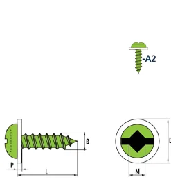 Linsenblechschrauben mit PA Scheibe (Ø x L) 4,2 x 9,5 mm Edelstahl A2 Linsenkopf Längsschlitz – Linsenkopfschrauben – Blechschrauben