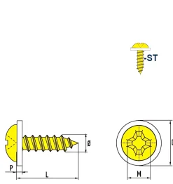 Linsenblechschrauben mit PA Scheibe (Ø x L) 4,8 x 16 mm Stahl verzinkt Linsenkopf Phillips-Kreuzschlitz PH DIN7981 ISO7049 Werksnorm – Linsenkopfschrauben - Blechschrauben
