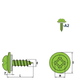 Linsenblechschrauben mit Dichtscheibe EPDM Scheibe (Ø x L) 4,8 x 13 mm Edelstahl A2 Linsenkopf Phillips-Kreuzschlitz PH DIN7981 ISO7049 Werksnorm – Linsenkopfschrauben - Blechschrauben