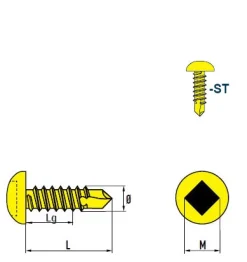 Linsenkopf-Bohrschrauben (SQ) mit Innenvierkant Stahl verzinkt (Ø x L) 3,5 x 9,5 mm inkl. SQ Bit 50mm DIN 7504 SQ - Sperrverzahnung - Selbstbohrschrauben