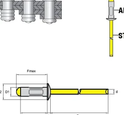 Mehrbereichsblindnieten Aluminium/Stahl (Ø x L) 3,2 x 10,0 mm Flachkopf Niete - Mehrbereichsniete - MULTI