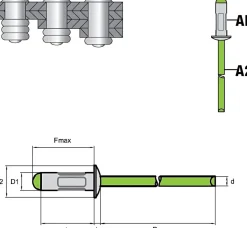Mehrbereichsblindnieten Aluminium/Edelstahl A2 (Ø x L) 4,8 x 24,8 mm Flachkopf Niete - Mehrbereichsnieten - MULTI