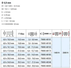 Mehrbereichsblindnieten Aluminium/Stahl (Ø x L) 4,8 x 15,1 mm mit Flachkopf 9005 schwarz - Flachkopf Niete - Mehrbereichsnieten - RAINBOW MULTI