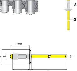 Mehrbereichsblindnieten Aluminium/Stahl (Ø x L) 4,0 x 12,0 mm Großkopf Niete - Mehrbereichsnieten - MULTI