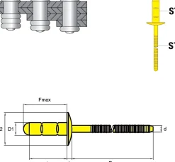 Mehrbereichsblindnieten Stahl/Stahl (Ø x L) 4,8 x 10,0 mm Großkopf Niete - Mehrbereichsnieten - MULTI