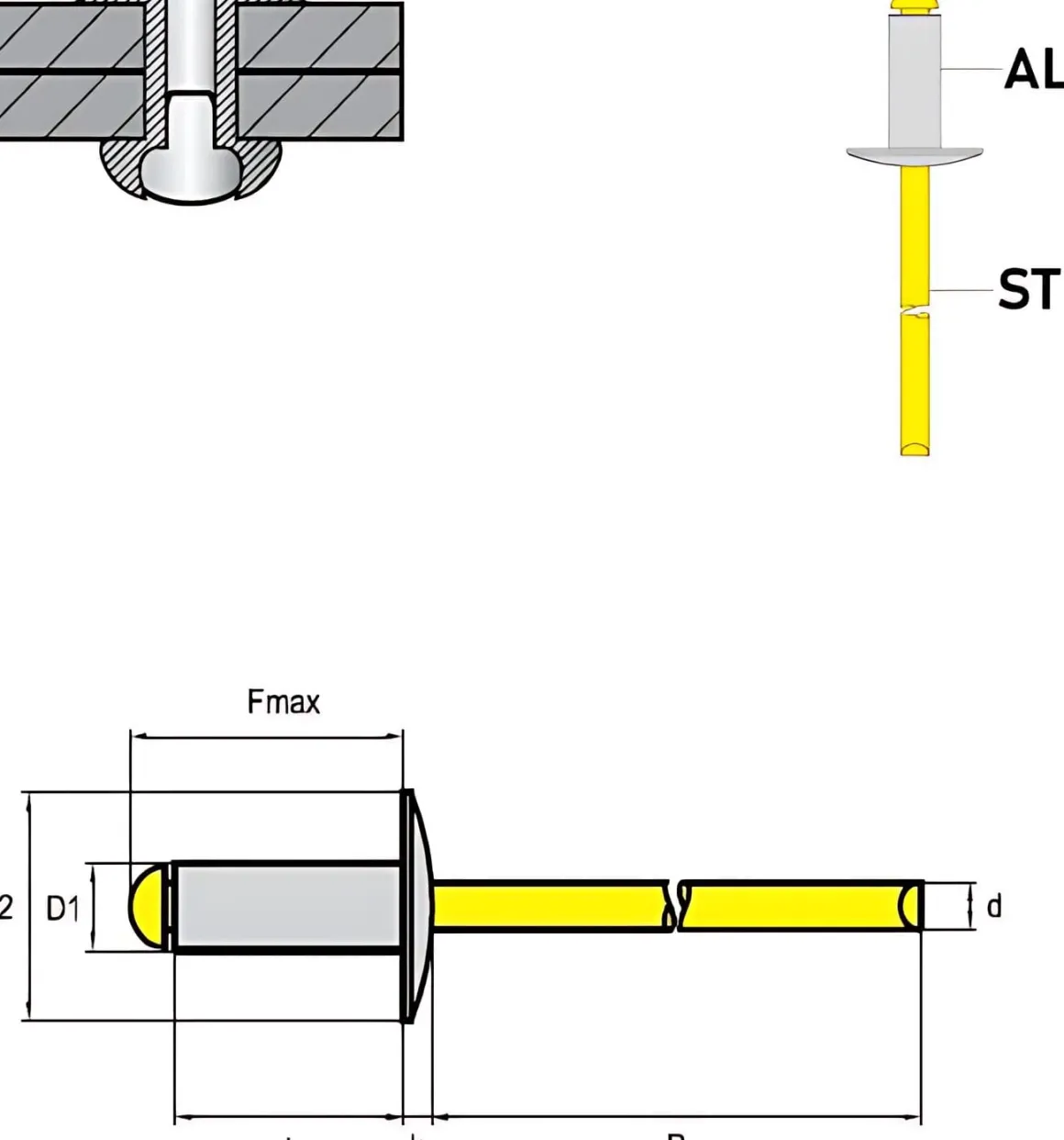 Popnieten Aluminium/Stahl (Ø x L) 4,8 x 28,0 mm mit Großkopf - Großkopf Niete - - STANDARD