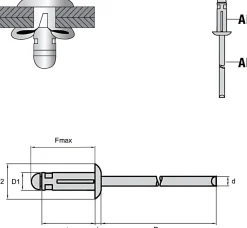 Presslaschenblindnieten (Leichtbau) Aluminium/Aluminium (Ø x L) 4,8 x 20,5 mm mit Flachkopf - Presslaschen-Blindniete - Presslaschenblindniete (Leichtbau) - TRI-GO