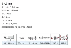 Presslaschen-Blindnieten Stahl/Stahl (Ø x L) 4,0 x 16,4 mm mit Flachkopf - Presslaschen-Blindniete - Presslaschenblindniete (Leichtbau) - TRI-GO
