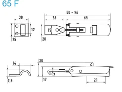 Schnellverschluss mit Federsicherung Stahl verzinkt 65 F kleines Kappenschloss mit Federsicherung gewölbter Grundtplatte und Gegenhaken - Kistenverschluss - Kofferverschluss - Hebel Verschluss