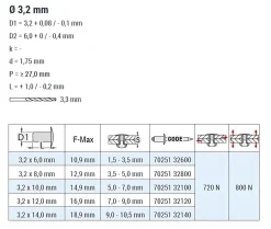 Senkkopf Nieten Aluminium/Edelstahl A2 (Ø x L) 3,2 x 8,0 mm mit Senkkopf - Senkkopf Niete - Popniete - STANDARD