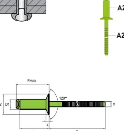 Senkkopf Nieten mit gerilltem Nietdorn Edelstahl A2/Edelstahl A2 (Ø x L) 4,8 x 10,0 mm mit Senkkopf ISO15984 - Senkkopf Niete mit gerilltem Nietdorn - Popniete - STANDARD