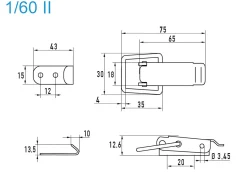 Spannverschluss Aluminium 1/60 II Kappenschloss mit gerade Grundtplatte und Gegenhaken - Kistenverschluss - Kofferverschluss - Hebel Verschluss