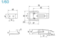 Spannverschluss Aluminium 1/60 Kappenschloss mit gerade Grundtplatte und Gegenhaken - Kistenverschluss - Kofferverschluss - Hebel Verschluss