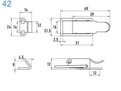 Spannverschluss Aluminium 42 kleines Kappenschloss mit gerader Grundtplatte und Gegenhaken - Kistenverschluss - Kofferverschluss - Hebel Verschluss