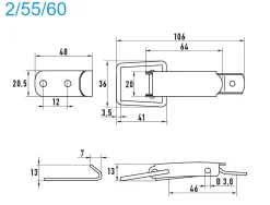 Spannverschluss Edelstahl A2 2/55/60 Standard Kappenschloss mit gewölbter Grundtplatte und Gegenhaken - Kistenverschluss - Kofferverschluss - Hebel Verschluss