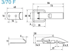 Spannverschluss mit Federsicherung Edelstahl A2 3/70 F schmales Kappenschloss mit Federsicherung gerader Grundtplatte und Gegenhaken - Kistenverschluss - Kofferverschluss - Hebel Verschluss