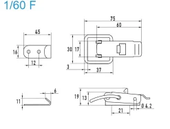 Spannverschluss mit Federsicherung Stahl verzinkt 1/60F kleines Kappenschloss mit Federsicherung gerader Grundtplatte und Gegenhaken - Kistenverschluss - Kofferverschluss - Hebel Verschluss