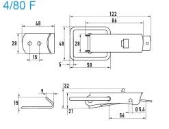 Spannverschluss mit Federsicherung Edelstahl A4 4/80 F grosses Kappenschloss mit Federsicherung gewölbter Grundtplatte und Gegenhaken - Kistenverschluss - Kofferverschluss - Hebel Verschluss