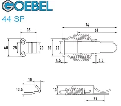 Spannverschluss mit Federsicherung Stahl verzinkt 44 SP grosses Kappenschloss mit Feder gerader Grundtplatte und Gegenhaken - Kistenverschluss - Kofferverschluss - Hebel Verschluss