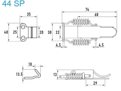 Spannverschluss mit Federsicherung Stahl verzinkt 44 SP grosses Kappenschloss mit Feder gerader Grundtplatte und Gegenhaken - Kistenverschluss - Kofferverschluss - Hebel Verschluss