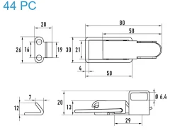 Spannverschluss mit Verschlussvorrichtung Stahl verzinkt 44 PC grosses Kappenschloss mit Verschlussvorrichtung gerader Grundtplatte und Gegenhaken - Kistenverschluss - Kofferverschluss - Hebel Verschluss