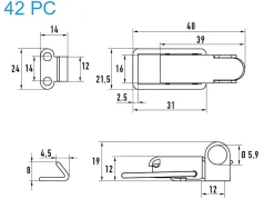 Spannverschluss mit Verschlussvorrichtung Edelstahl A2 42 PC kleines Kappenschloss mit Verschlussvorrichtung gerader Grundtplatte und Gegenhaken - Kistenverschluss - Kofferverschluss - Hebel Verschluss