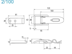 Spannverschluss mit Verschlussvorrichtung Stahl verzinkt 2/100 grosses Kappenschloss selbstschliessend mit Verschlussvorrichtung gerader Grundtplatte und Gegenhaken - Kistenverschluss - Kofferverschluss - Hebel Verschluss