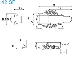 Spannverschluss Stahl verzinkt 42 SP kleines Kappenschloss mit Feder gerader Grundtplatte und Gegenhaken - Kistenverschluss - Kofferverschluss - Hebel Verschluss