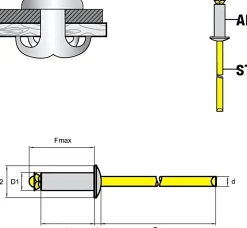 Spreizblindnieten Aluminium/Stahl (Ø x L) 4,8 x 30,0 mm Flachkopf - Spreiznieten - Nieten - STAR