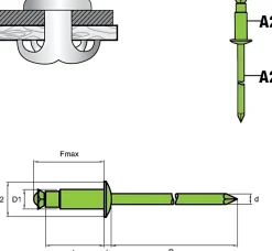Spreizblindnieten Edelstahl A2/Edelstahl A2 (Ø x L) 4,0 x 16,0 mm Flachkopf - Spreiznieten - Nieten - STAR
