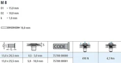 Spreiz-Blindnietmutter Nietmutter M8 Stahl verzinkt (Ø x L) 15,0 mm x 25,5 mm Flachkopf Rundschaft Schaftende offen Einziehmutter Einnietmuttern - GO-FOUR