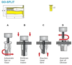 Spreiz-Blindnietmutter Nietmutter M8 Stahl verzinkt (Ø x L) 12,6 mm x 29,6 mm Flachkopf Rundschaft geschlitzt vorgestaucht Schaftende offen Einziehmutter Einnietmuttern - GO-SPLIT