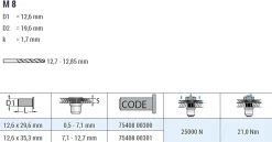 Spreiz-Blindnietmutter Nietmutter M8 Stahl verzinkt (Ø x L) 12,6 mm x 35,3 mm Flachkopf Rundschaft geschlitzt vorgestaucht Schaftende offen Einziehmutter Einnietmuttern - GO-SPLIT