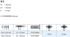 Spreiz-Blindnietmutter Nietmutter M5 Stahl verzinkt (Ø x L) 10,0 mm x 18,0 mm Flachkopf Rundschaft Schaftende offen Einziehmutter Einnietmuttern - GO-FOUR